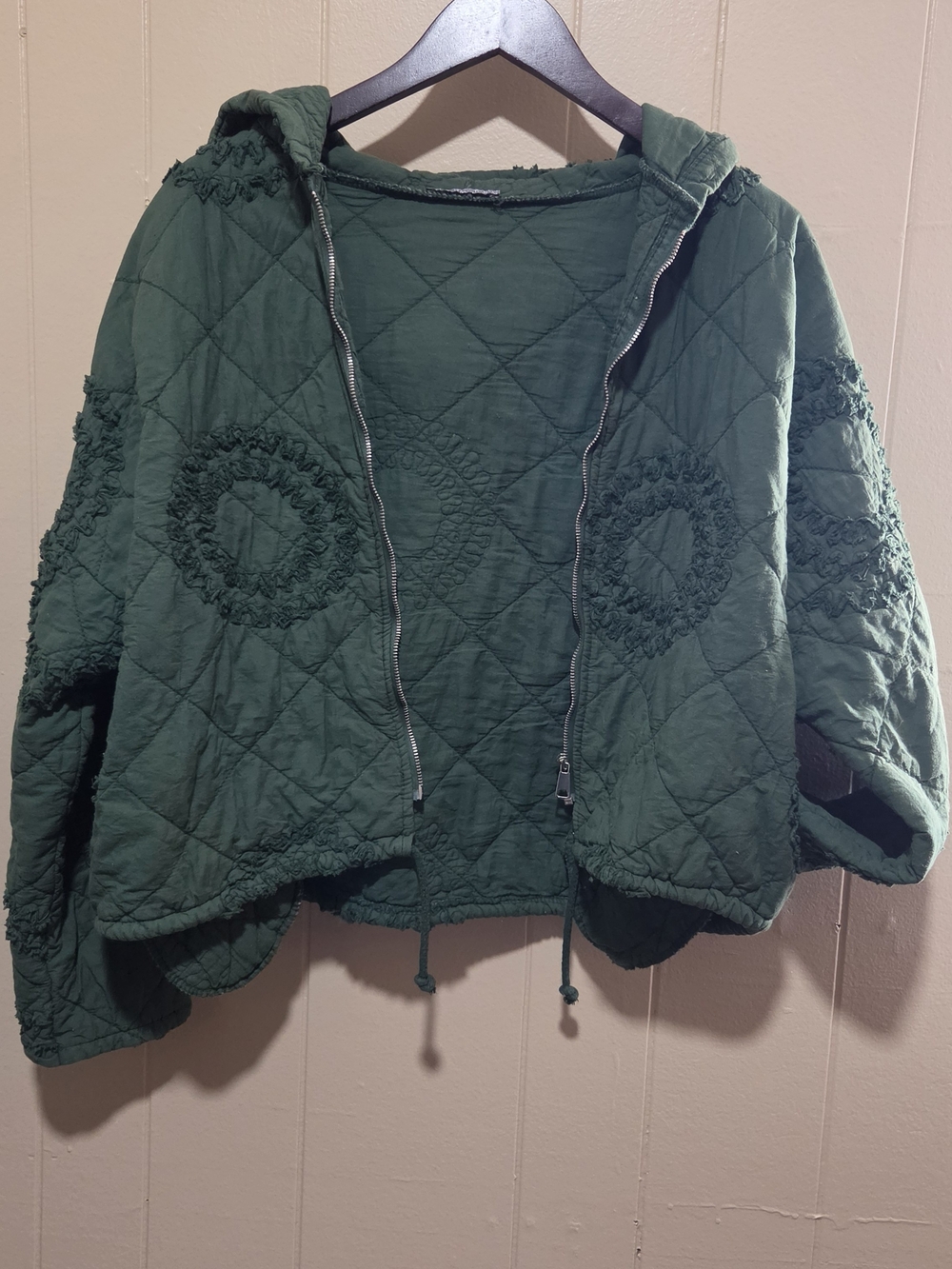 Quilted Hooded Green Poncho Sweater